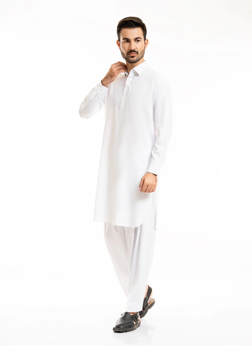 White Plain Delta Wash N Wear Shalwar Kameez Suit - Image 5