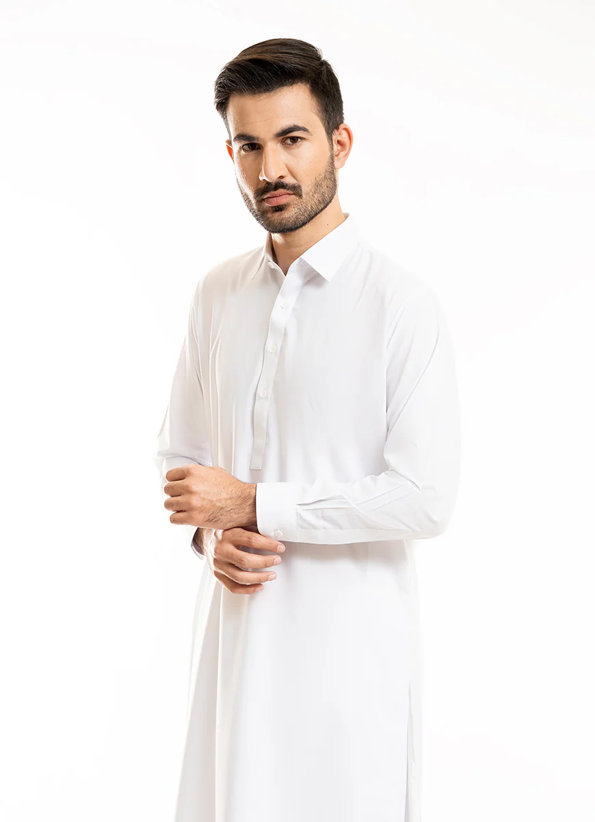 White Plain Delta Wash N Wear Shalwar Kameez Suit - Image 6
