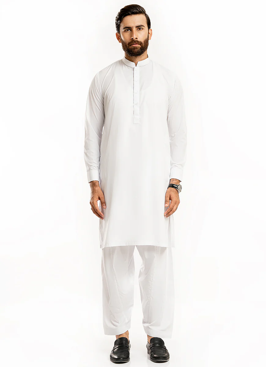 White Plain, Premium Poly Viscose Shalwar Kameez - Image 2