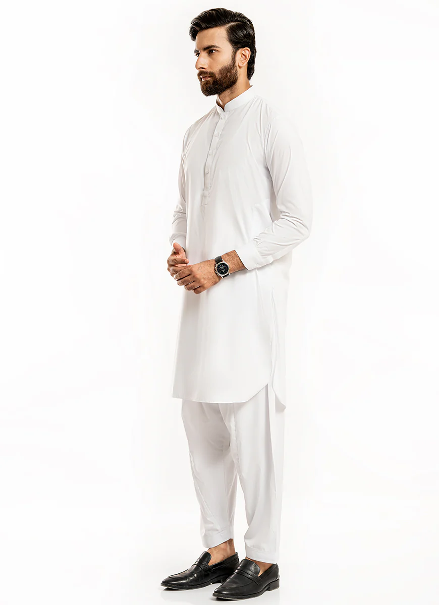 White Plain, Premium Poly Viscose Shalwar Kameez - Image 3