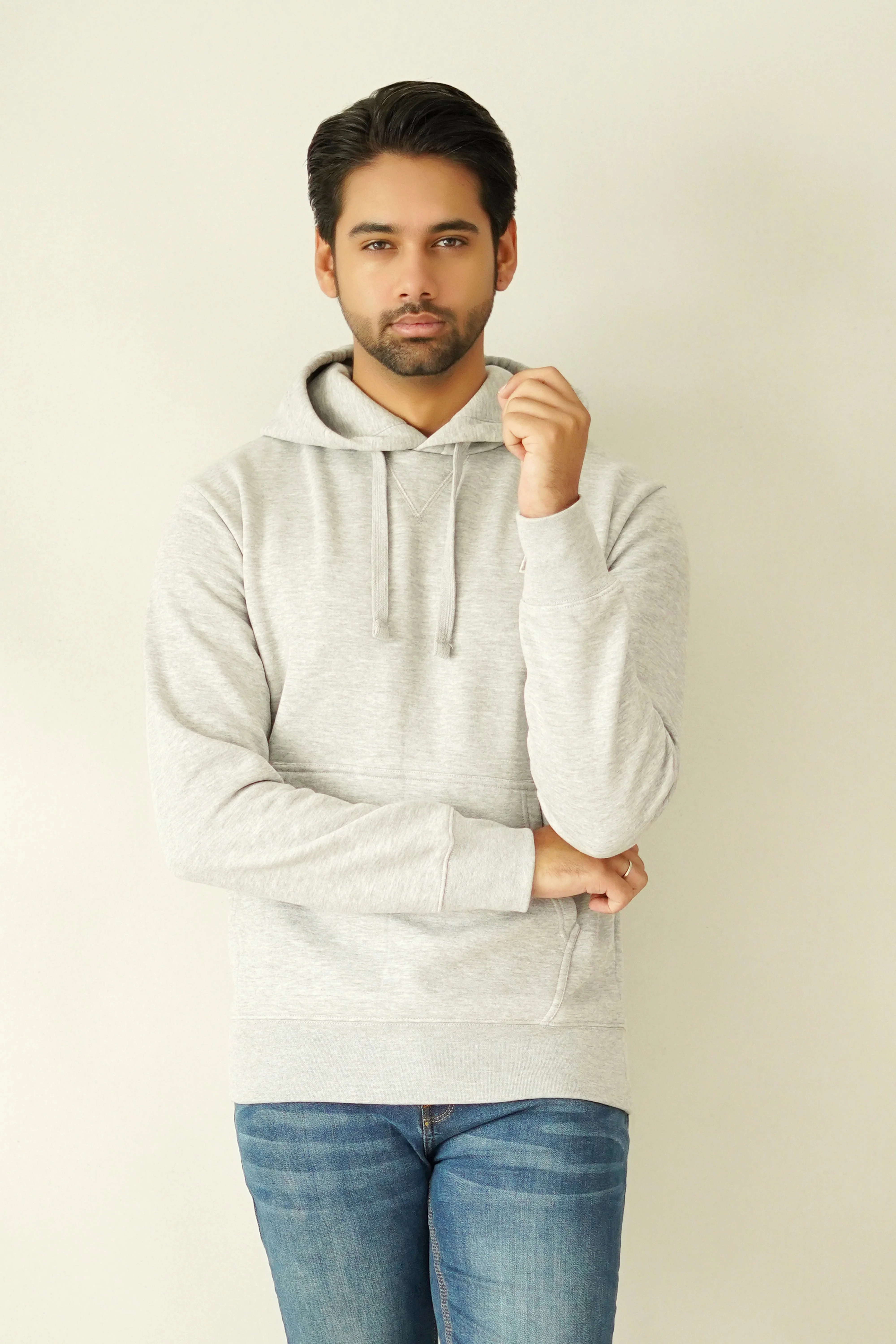 Pull Over Hoodie - Woolen Fleece Grey Heather Plain - Image 3