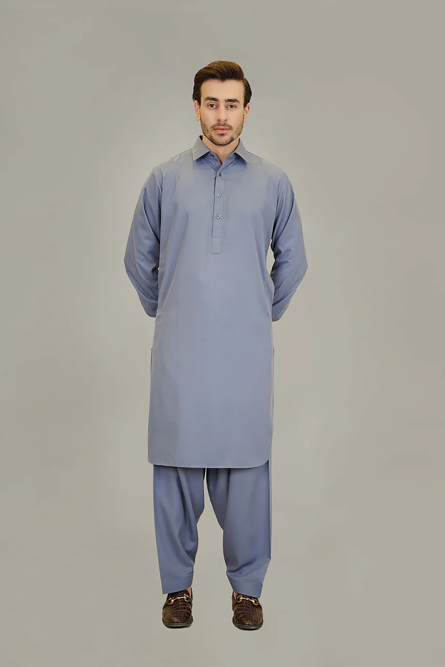 Shalwar Kameez - Baltoro Bluish Grey Plain - Image 3