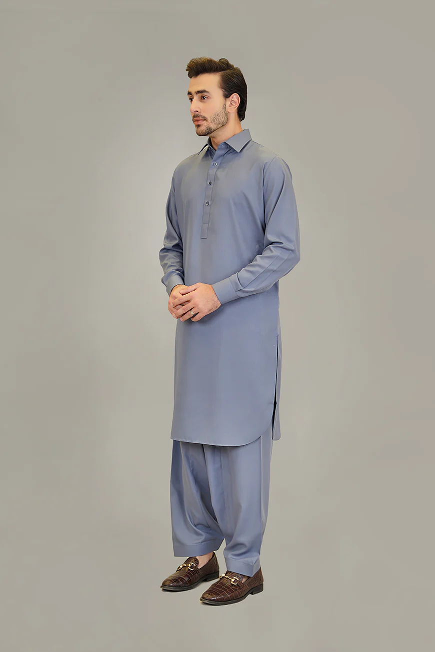 Shalwar Kameez - Baltoro Bluish Grey Plain - Image 4