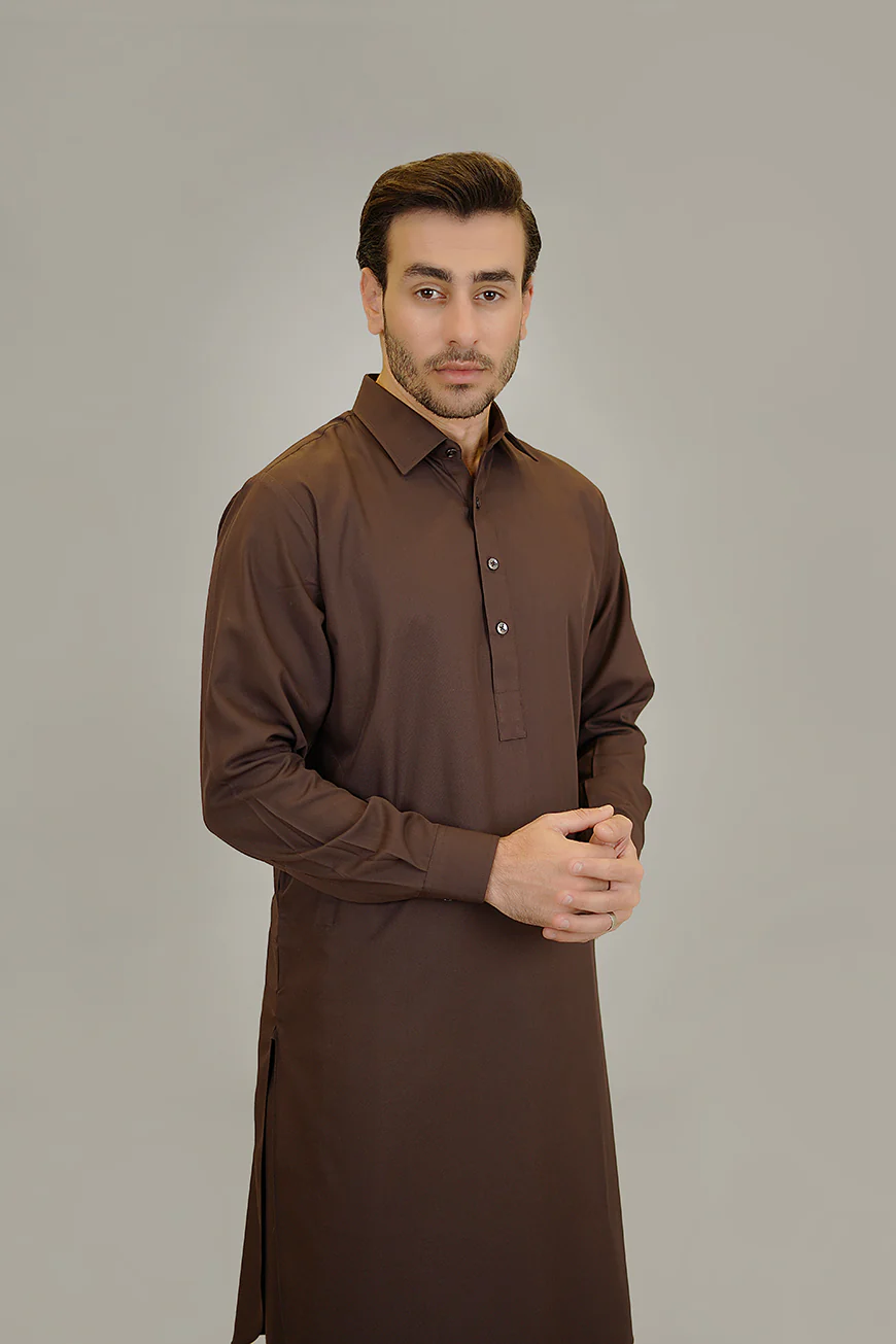 Shalwar Kameez - Baltoro Chocolate Brown Plain - Image 3