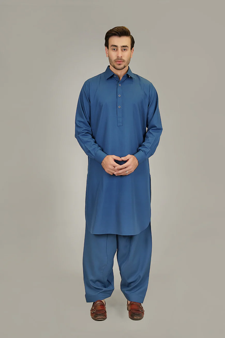 Shalwar Kameez - Baltoro Indigo Blue Plain - Image 3