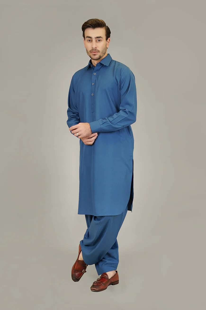 Shalwar Kameez - Baltoro Indigo Blue Plain - Image 4