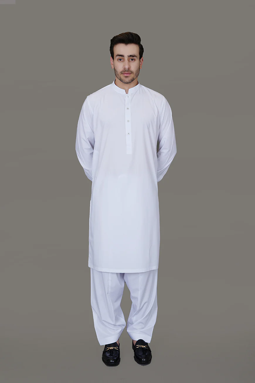 Shalwar Kameez - Boski Synthetic White Plain - Image 5