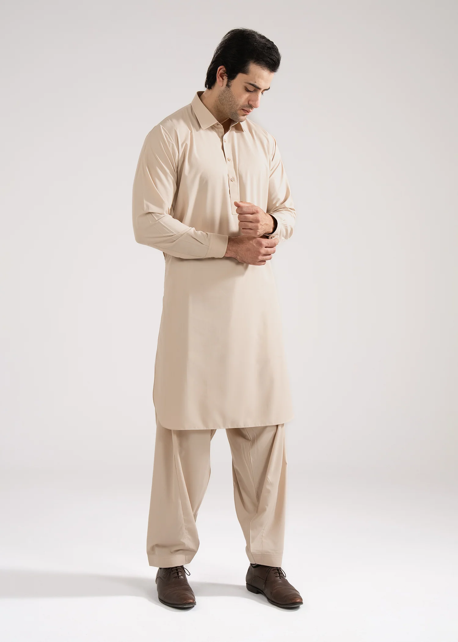 Shalwar Kameez - Cool Breeze Light Buff Plain - Image 3