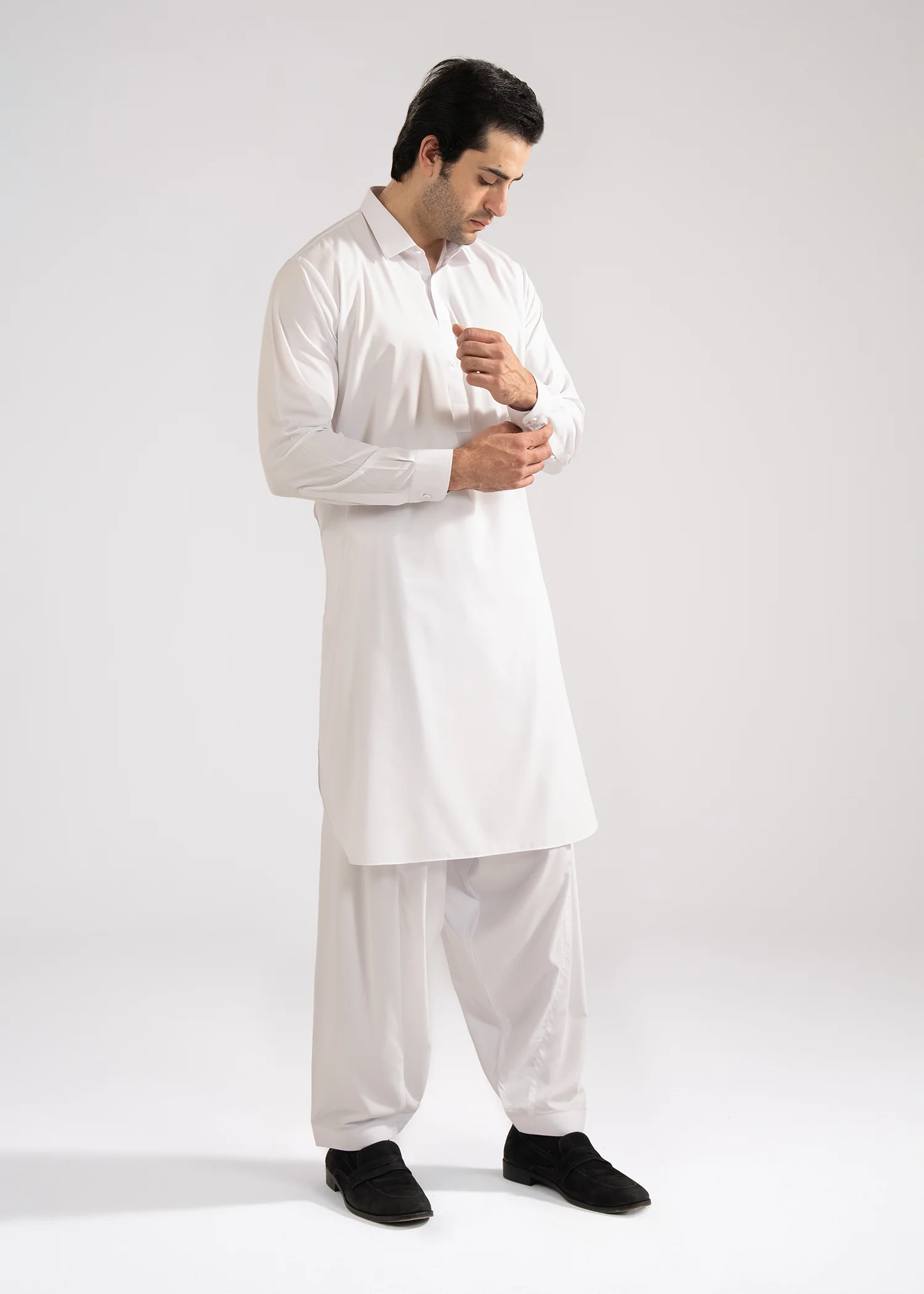 Shalwar Kameez - Cool Breeze White Plain - Image 3