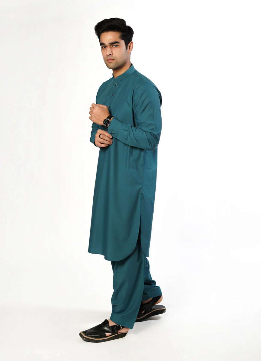 Velvet Ocean Blue Plain Delta Wash N Wear Shalwar Kameez Suit - Image 2