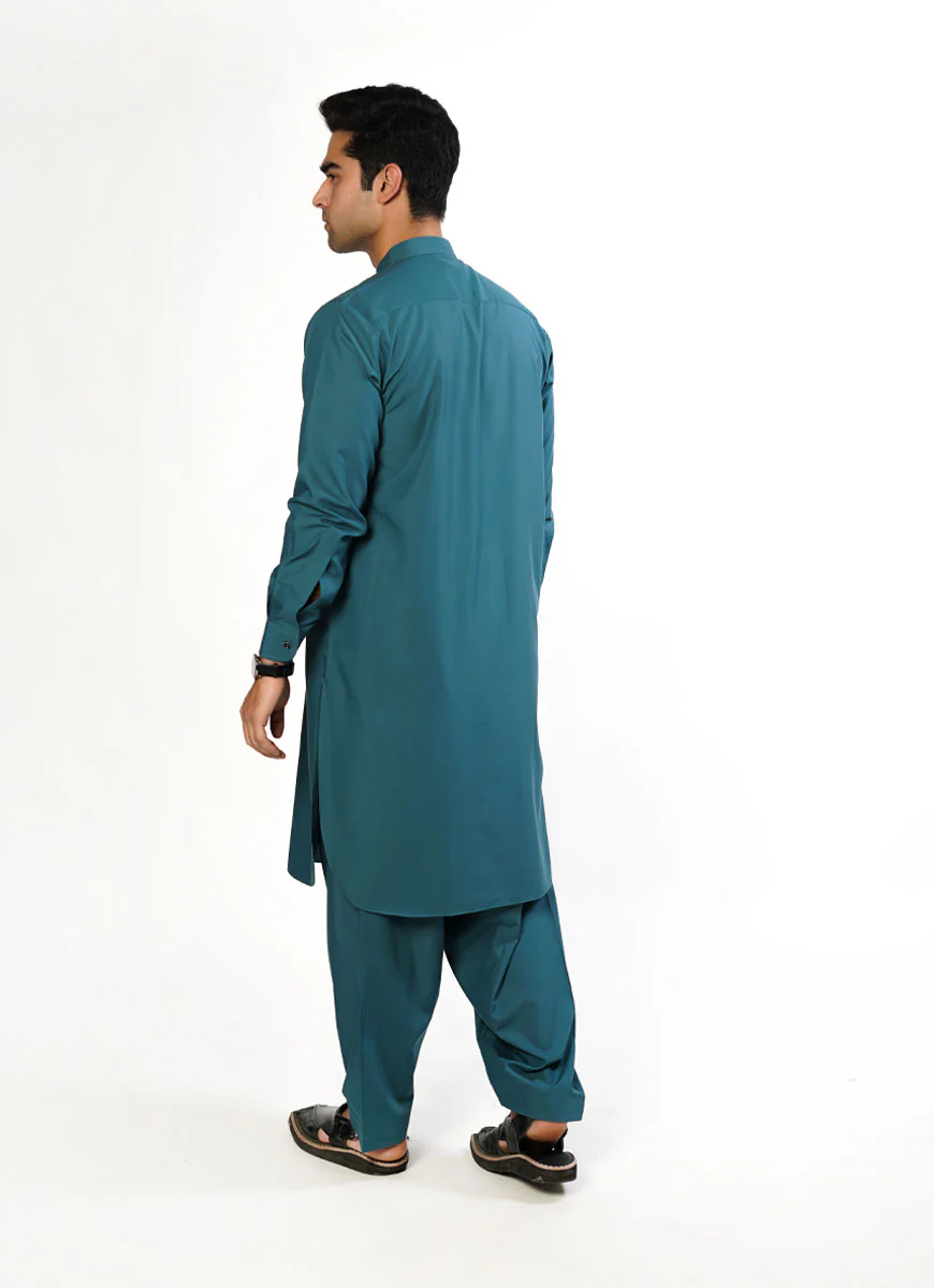 Velvet Ocean Blue Plain Delta Wash N Wear Shalwar Kameez Suit - Image 3