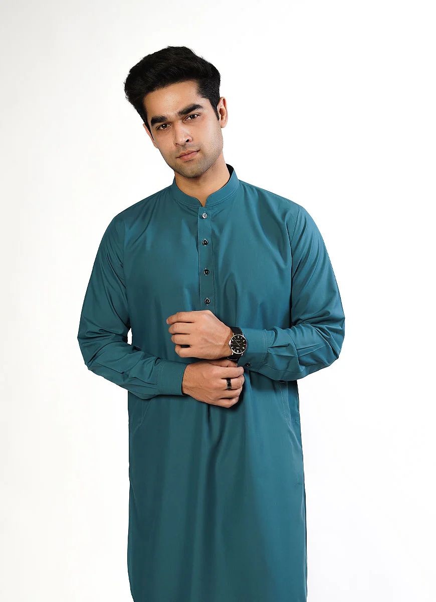 Velvet Ocean Blue Plain Delta Wash N Wear Shalwar Kameez Suit - Image 4