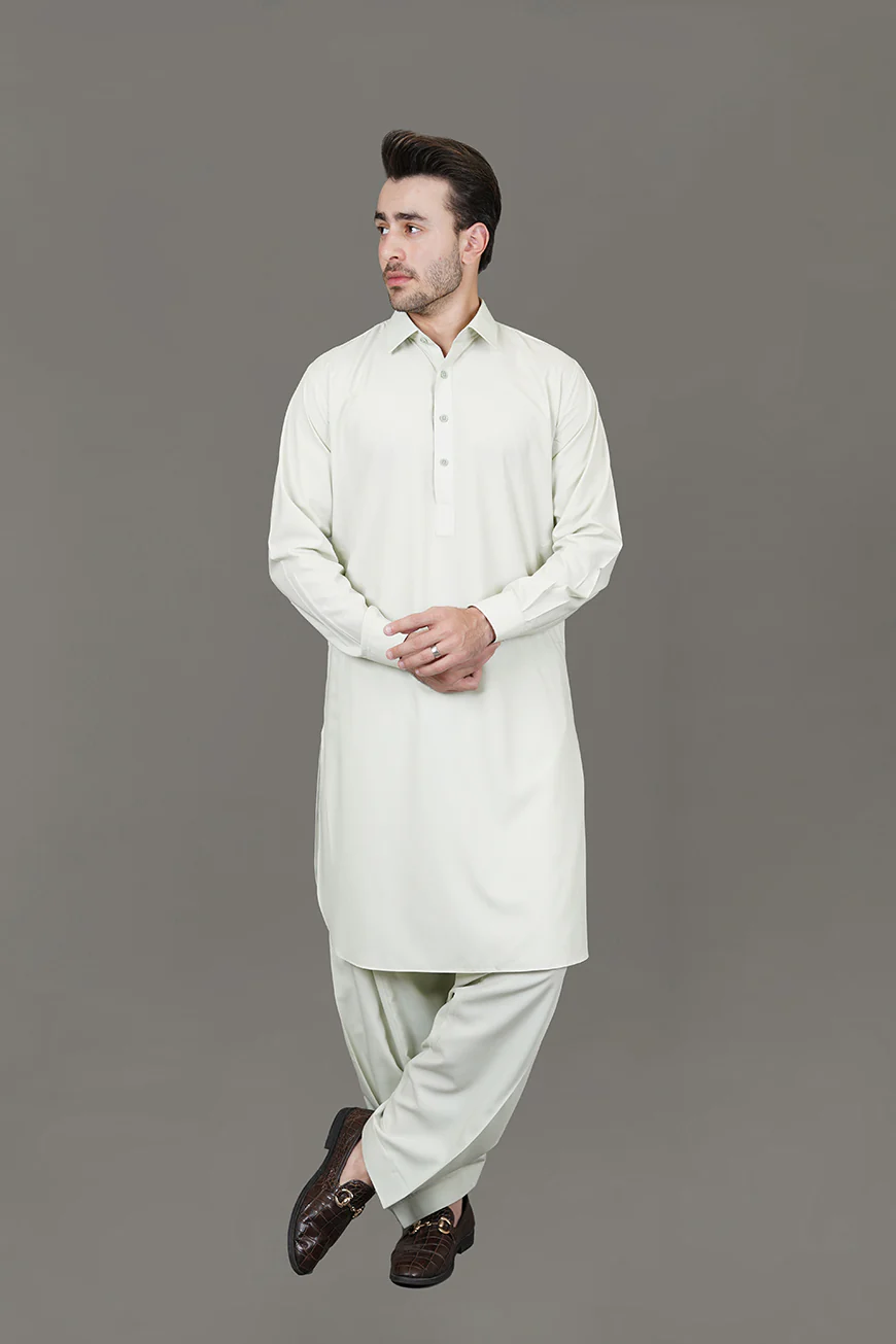 Pista Green Plain Delta Wash N Wear Shalwar Kameez - Image 4