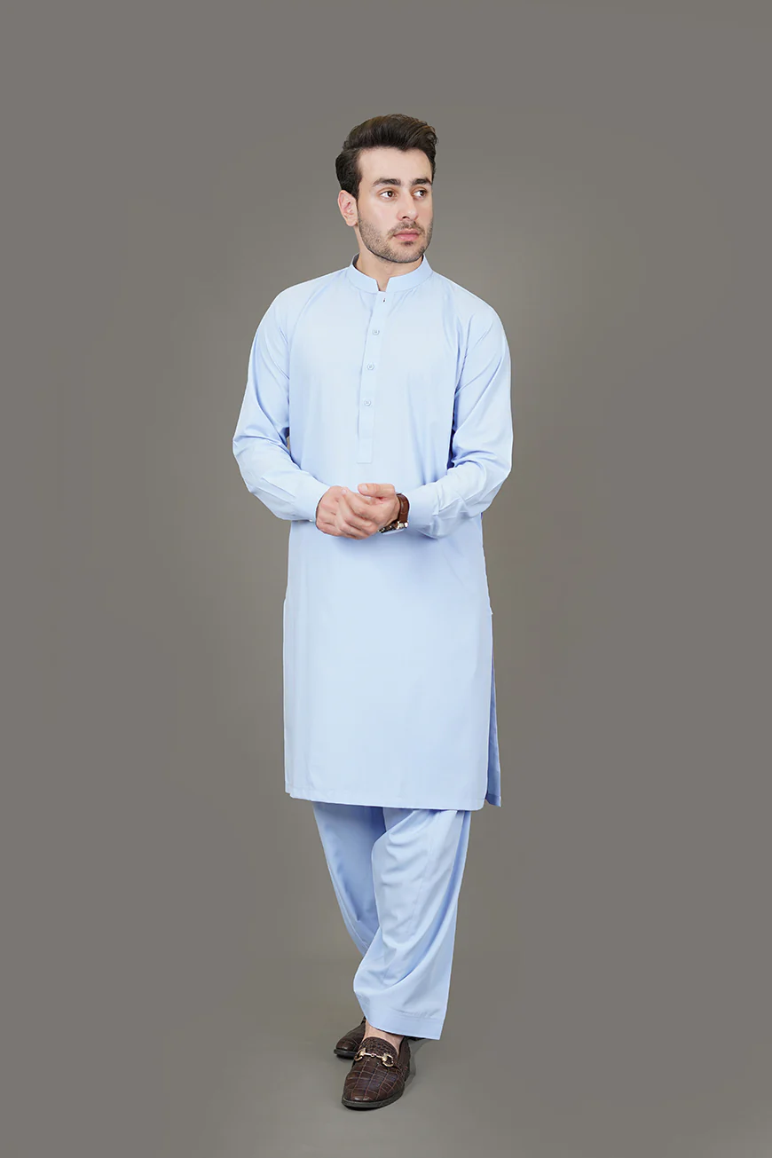 Sky Blue Plain Delta Wash N Wear Shalwar Kameez - Image 3
