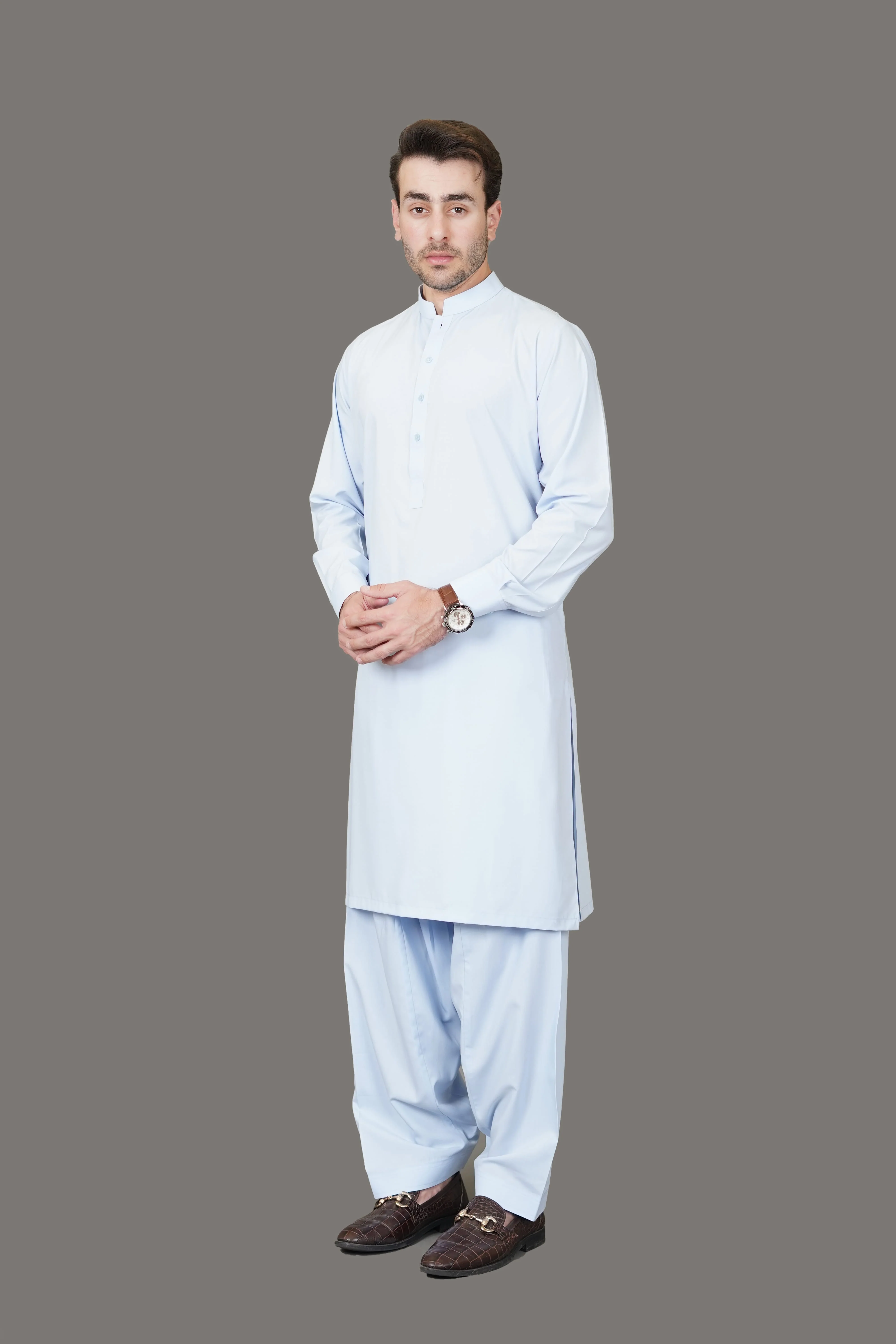 Sky Blue Plain Delta Wash N Wear Shalwar Kameez - Image 3