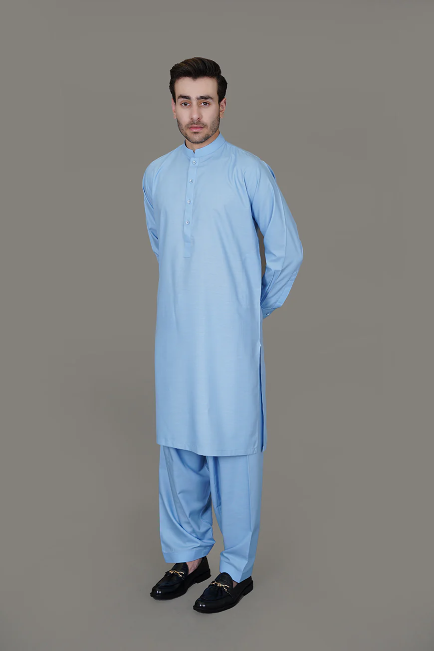 Delta Sky Blue Textured, Wash N Wear Shalwar Kameez - Image 3