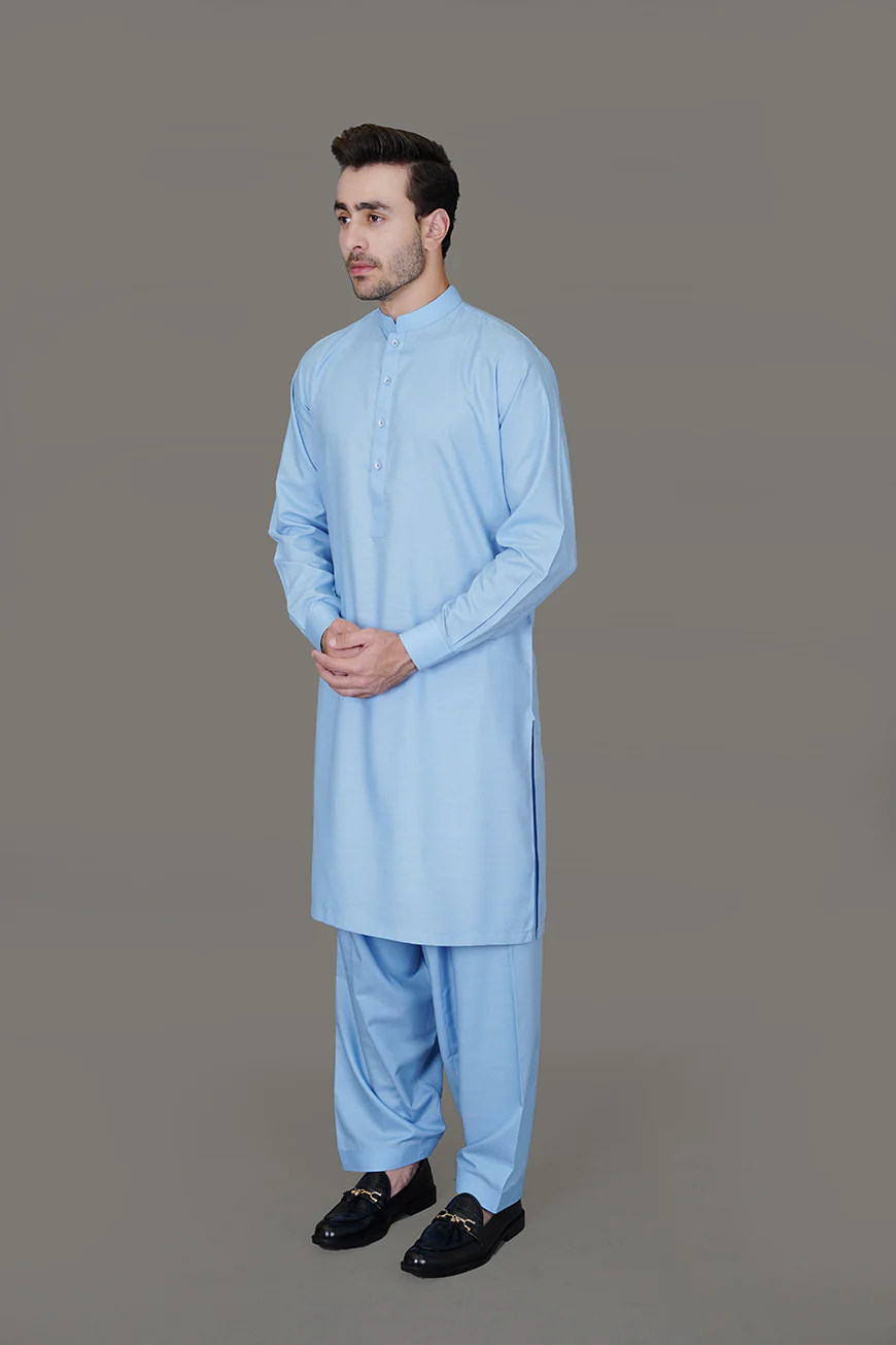 Delta Sky Blue Textured, Wash N Wear Shalwar Kameez - Image 4