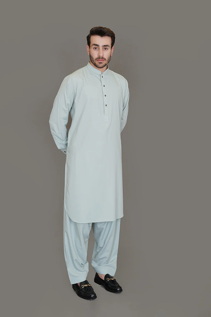Grenada Light Green Plain, Wash N Wear Shalwar Kameez - Image 3