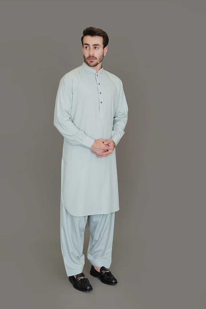 Grenada Light Green Plain, Wash N Wear Shalwar Kameez - Image 4