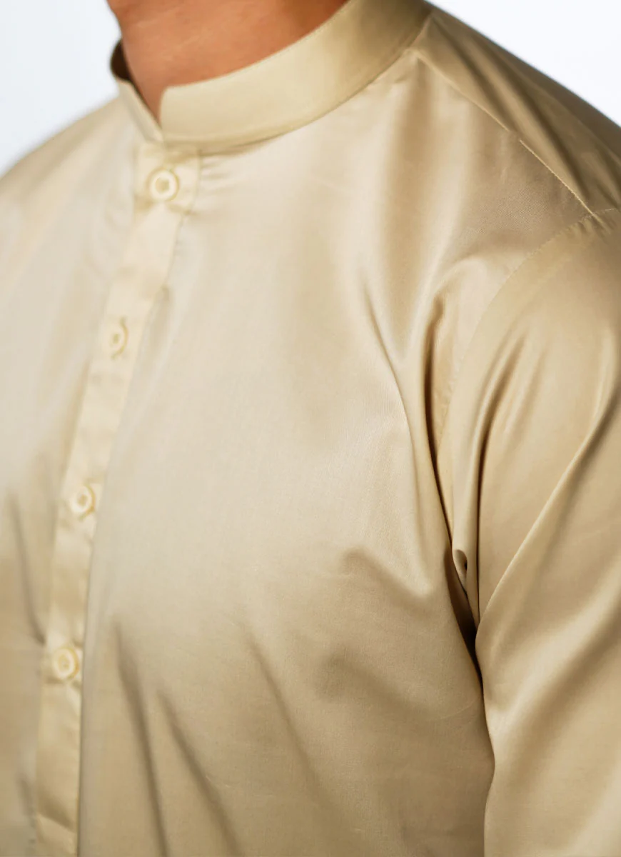 Shalwar Kameez - Hi-End Egyptian Cotton Light Brown Plain - Image 2