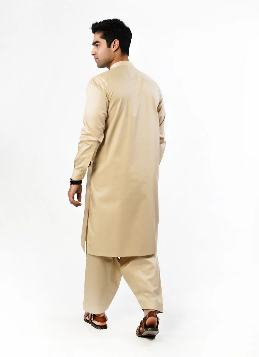 Shalwar Kameez - Hi-End Egyptian Cotton Light Brown Plain - Image 4
