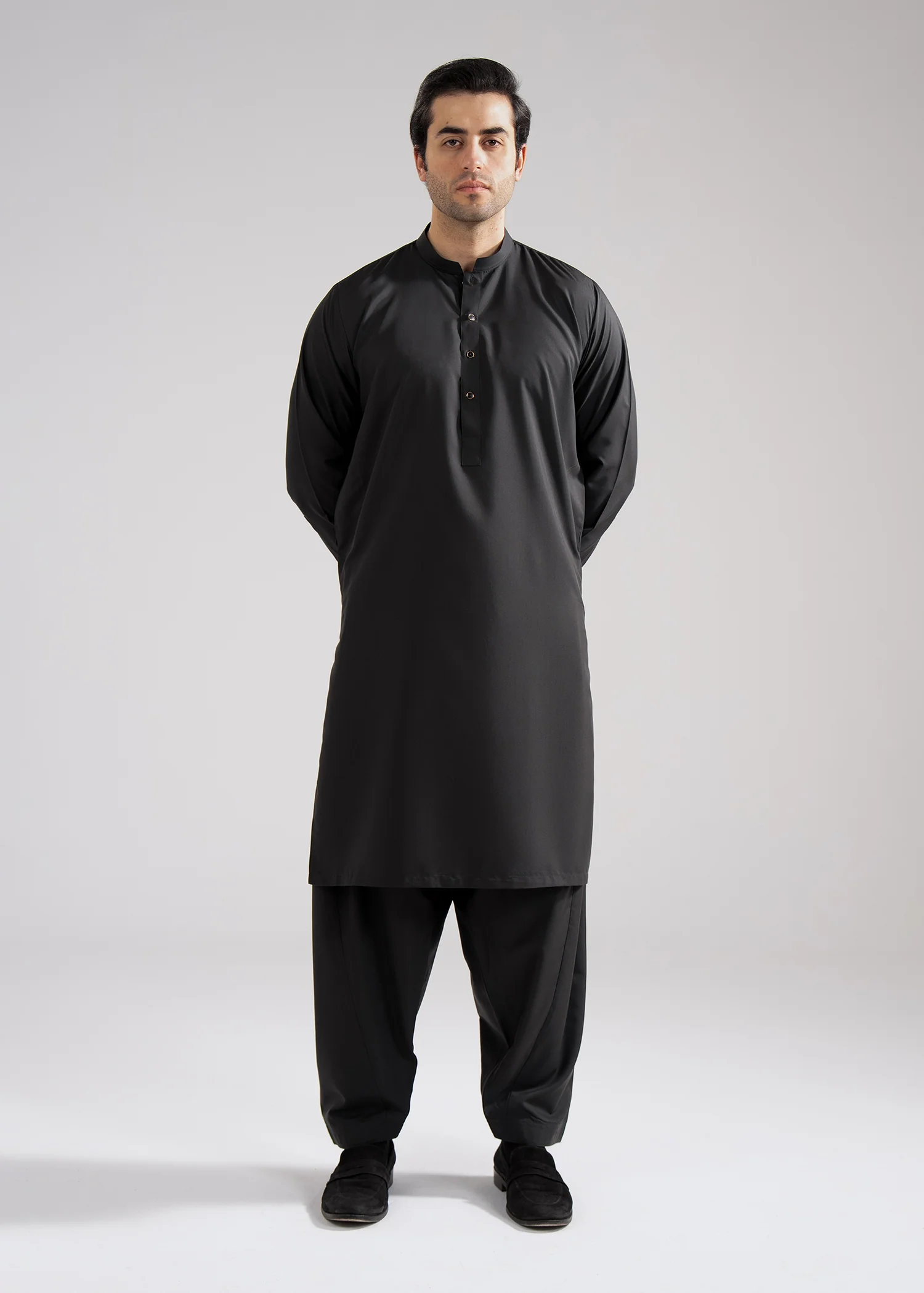 Shalwar Kameez - Hingol Charcoal Grey Plain - Image 3