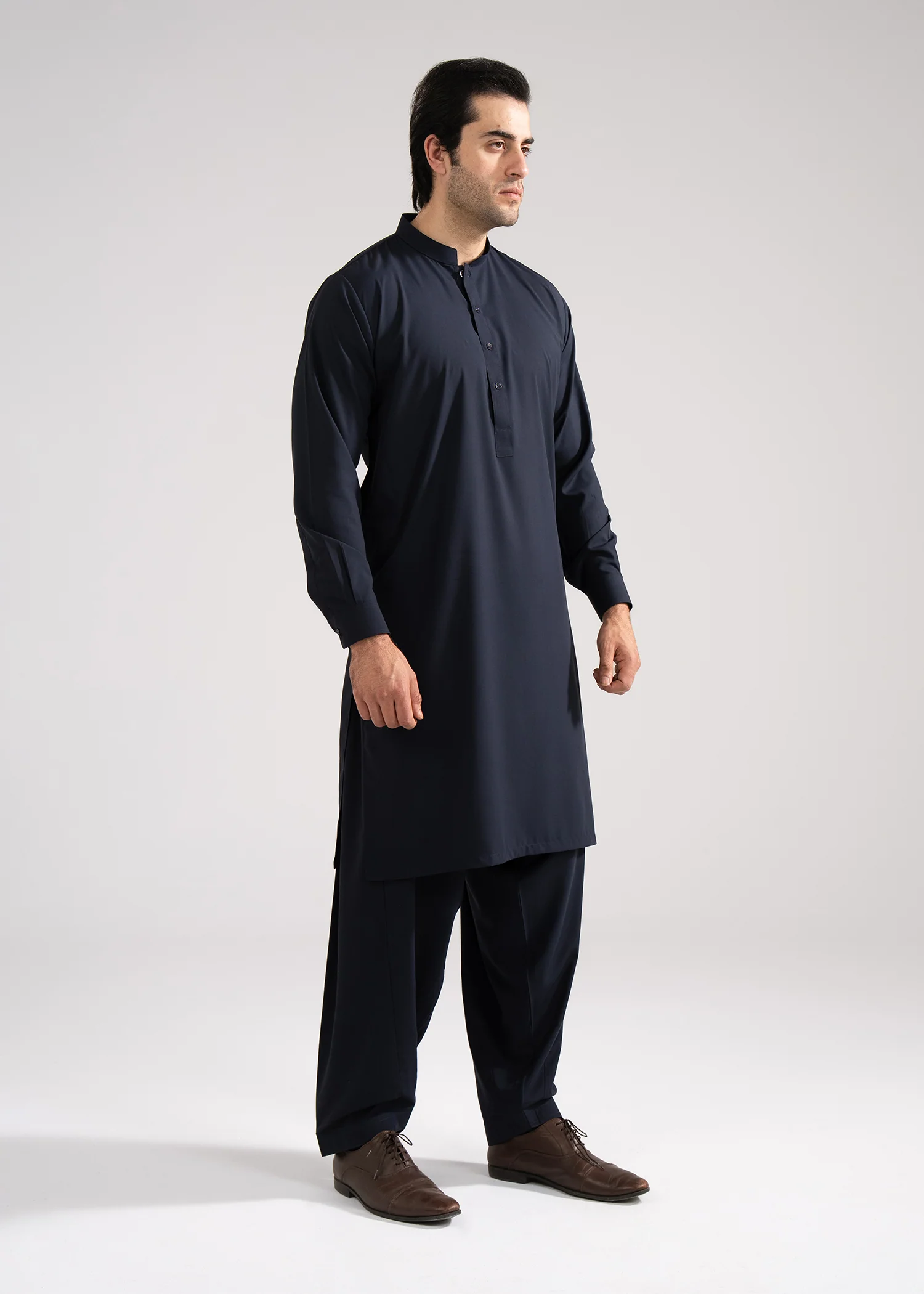 Shalwar Kameez - Hingol Navy Blue Plain - Image 3