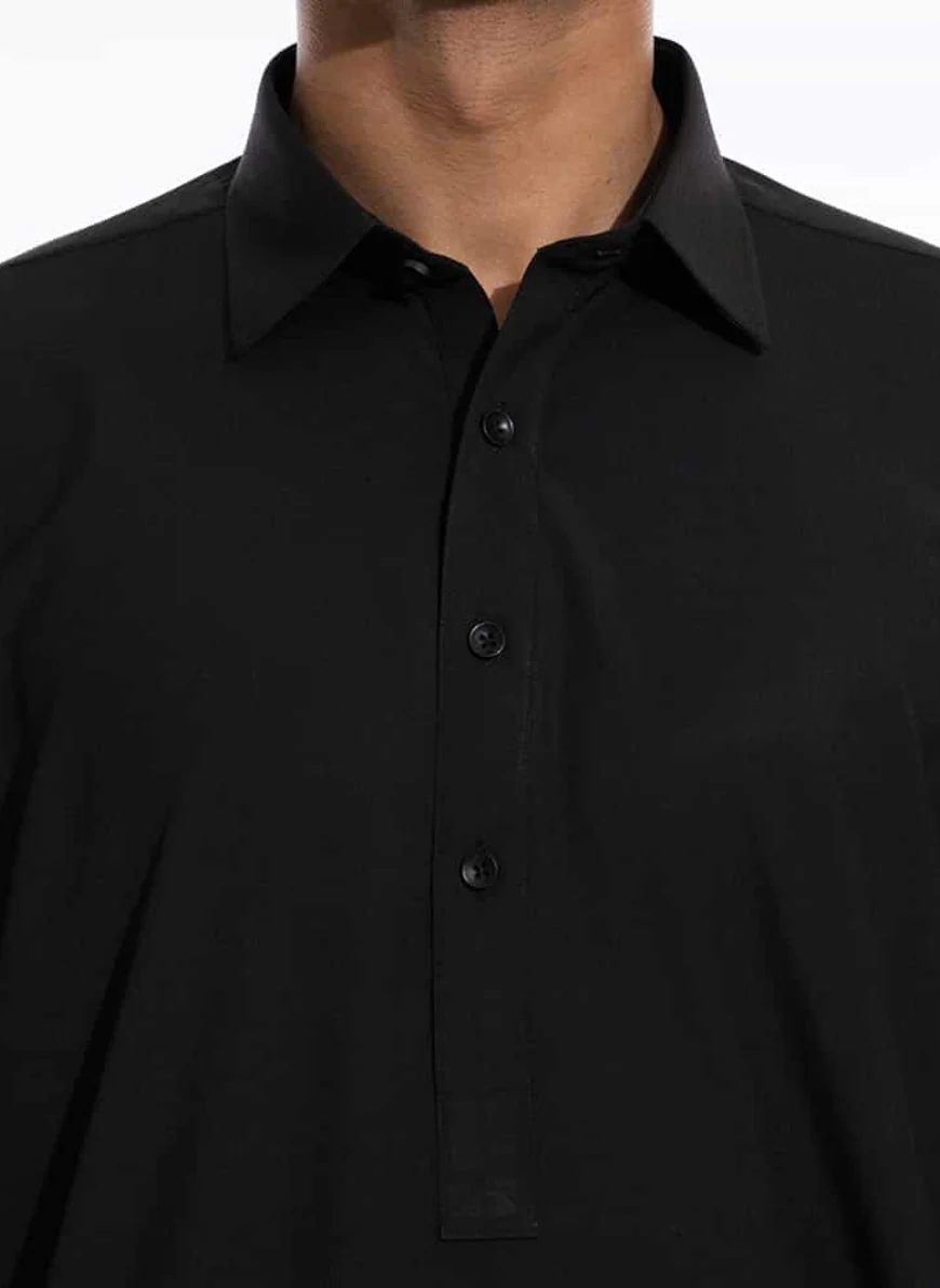 Black, End on End Textured, Kashghar Winter Shalwar Kameez - Image 2