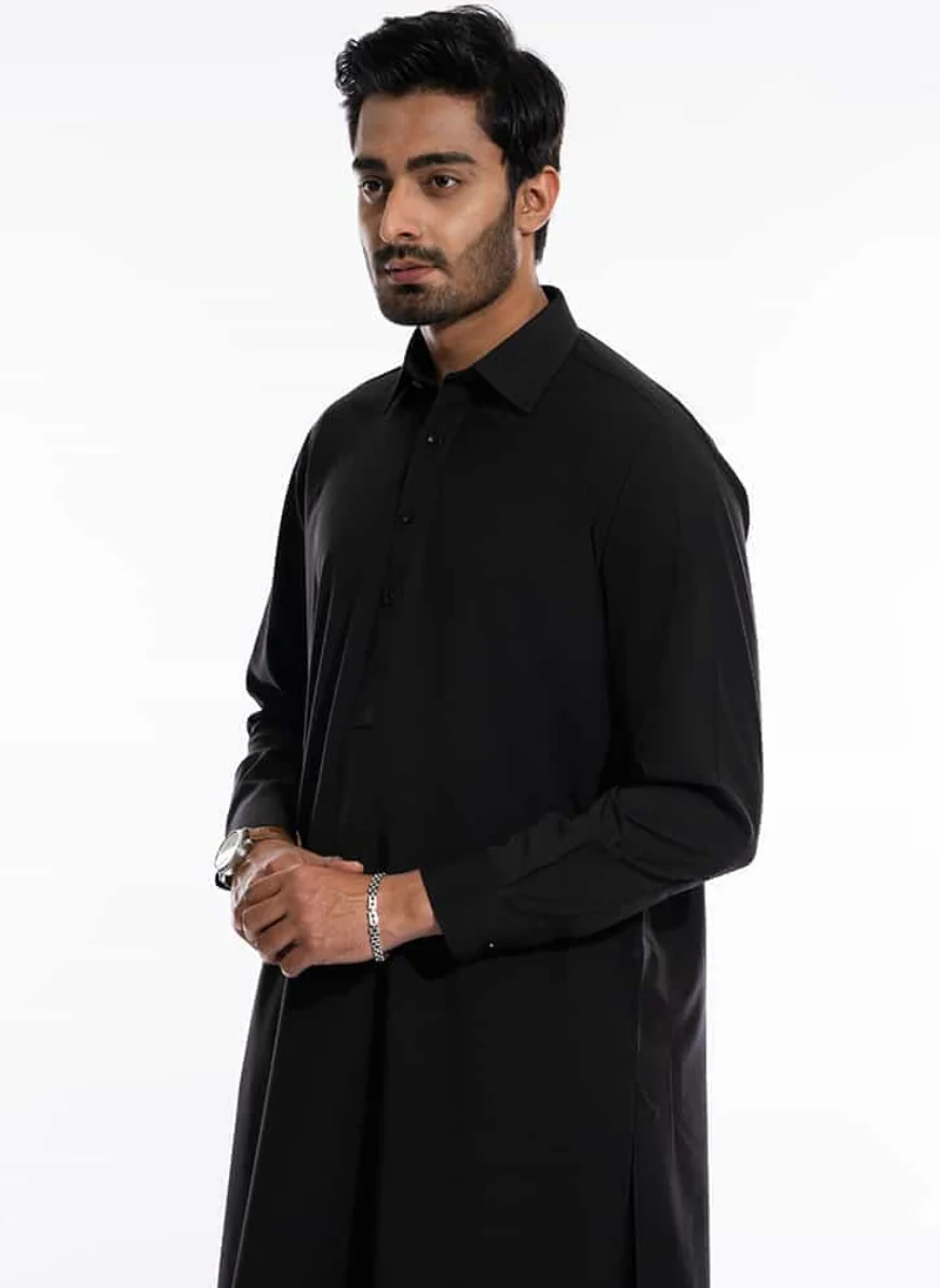 Black, End on End Textured, Kashghar Winter Shalwar Kameez - Image 4