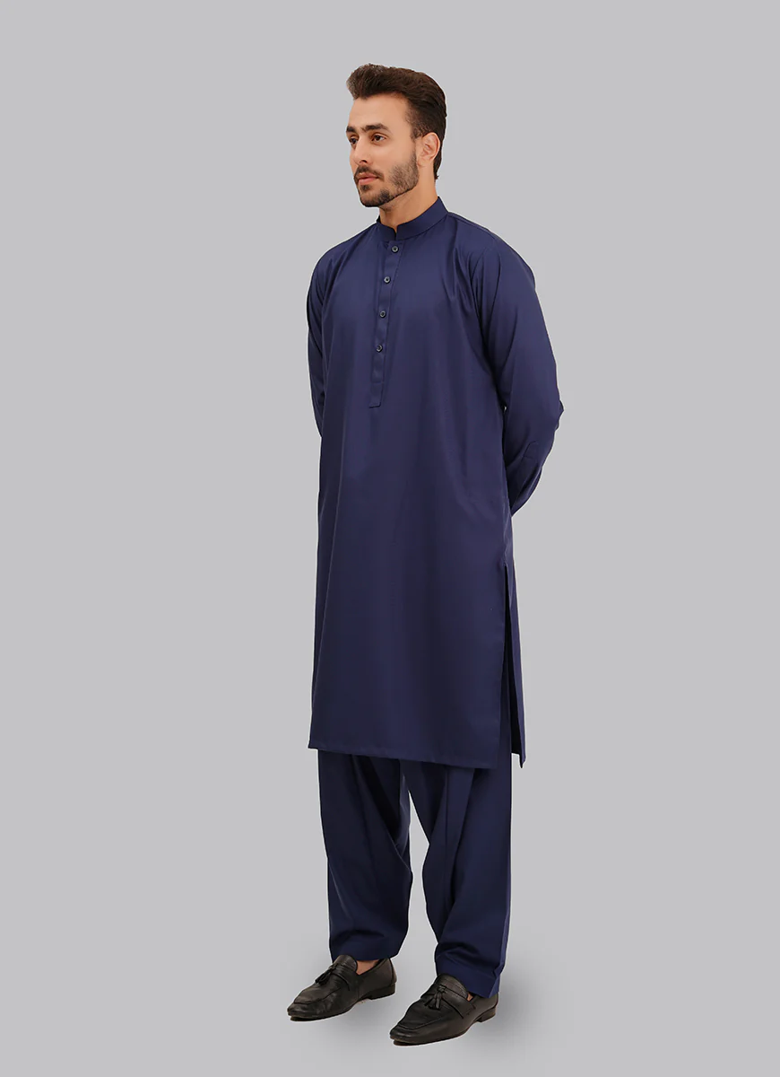 Shalwar Kameez - Kashghar Blue Textured - Image 3
