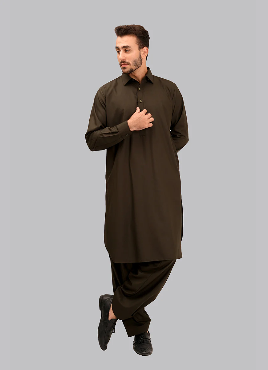 Shalwar Kameez - Kashghar Chocolate Brown Textured - Image 2