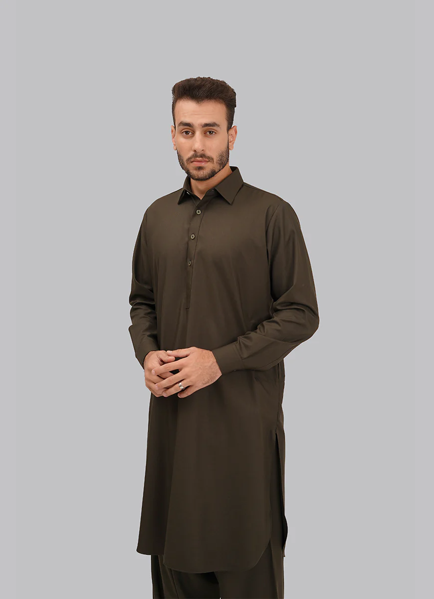 Shalwar Kameez - Kashghar Chocolate Brown Textured - Image 3