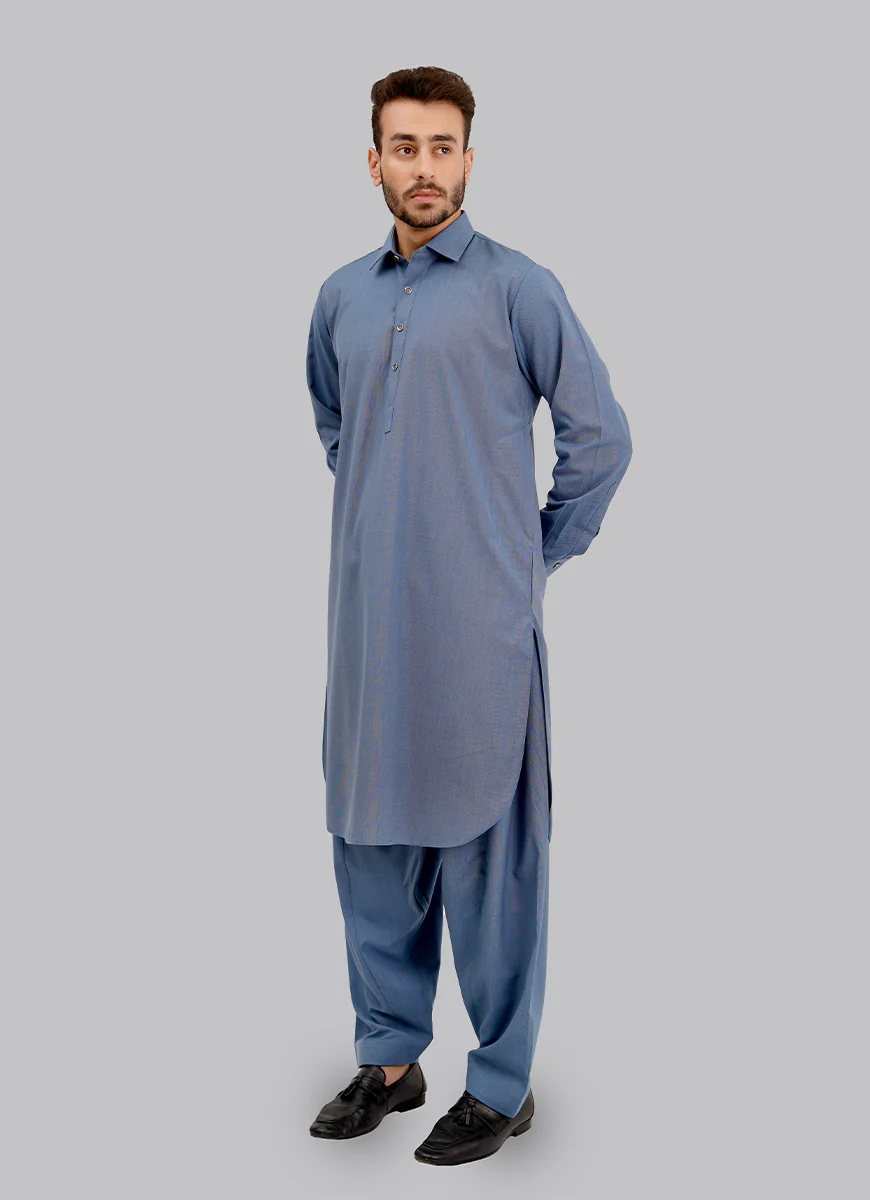 Shalwar Kameez - Kashghar Sky Blue Textured - Image 3