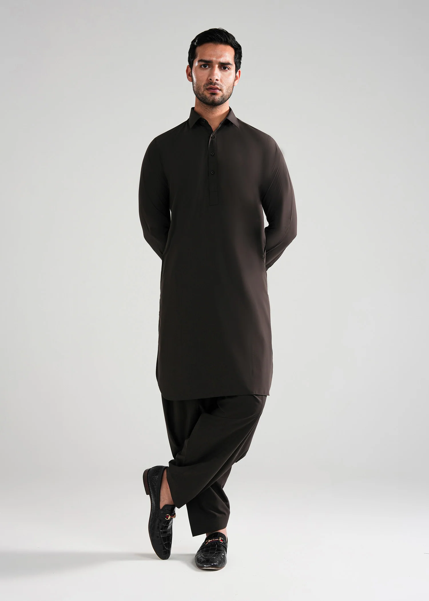 Bistre Brown Kunhaar Summer Wash & Wear Shalwar Kameez - Image 3