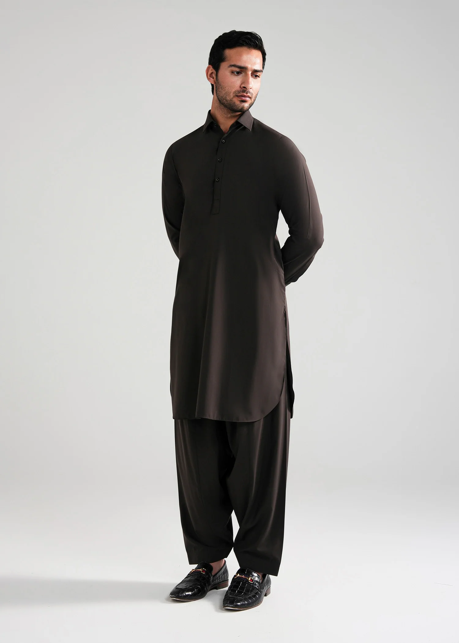 Bistre Brown Kunhaar Summer Wash & Wear Shalwar Kameez - Image 4