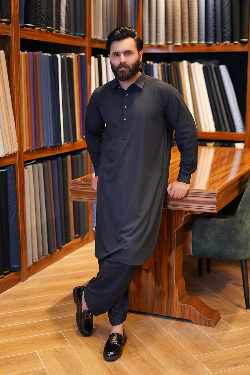 Black Kunhaar Summer Wash & Wear Shalwar Kameez
