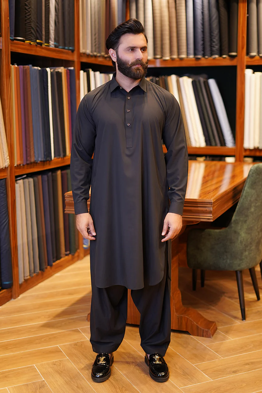 Black Kunhaar Summer Wash & Wear Shalwar Kameez - Image 2