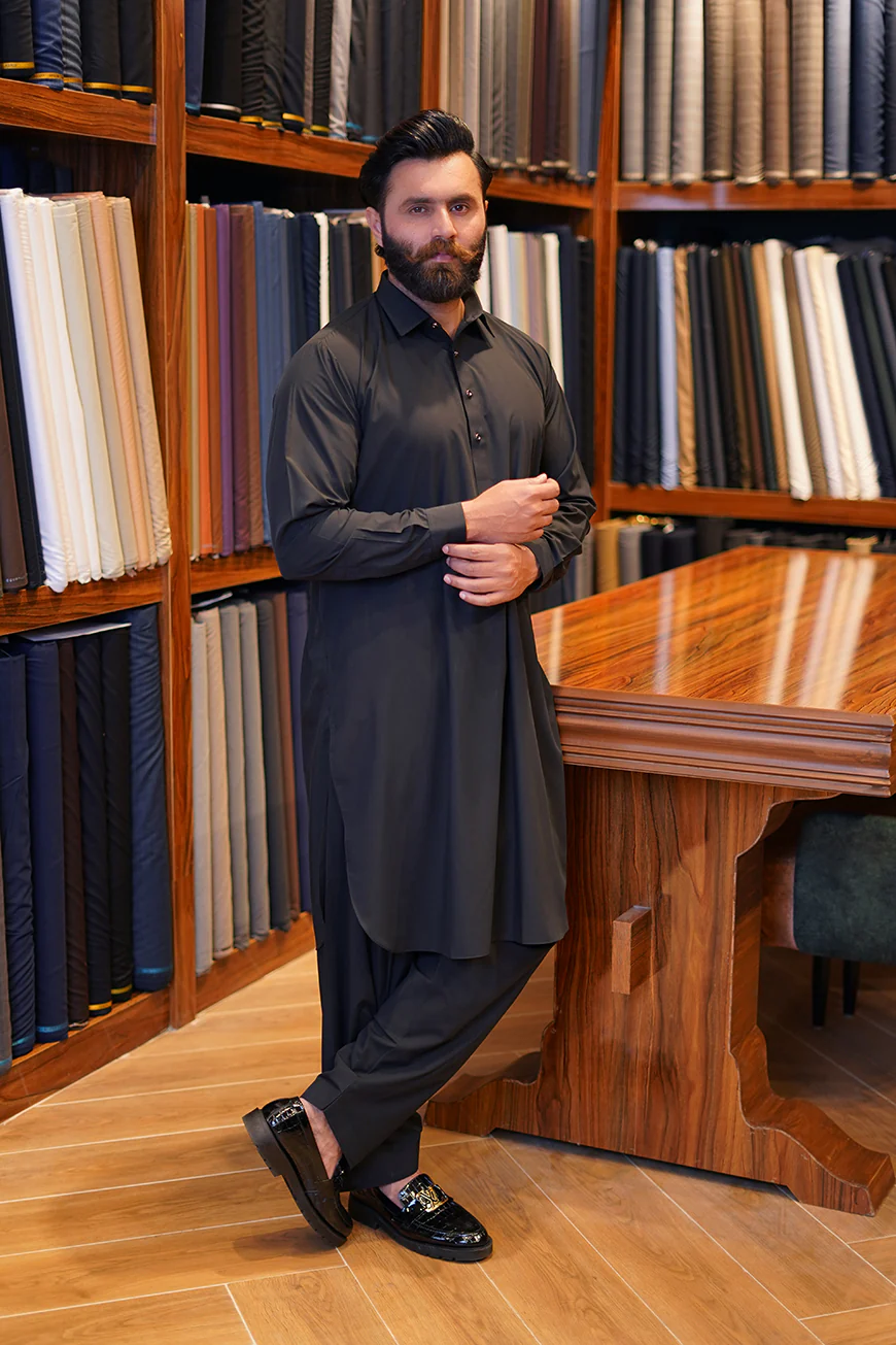 Black Kunhaar Summer Wash & Wear Shalwar Kameez - Image 3
