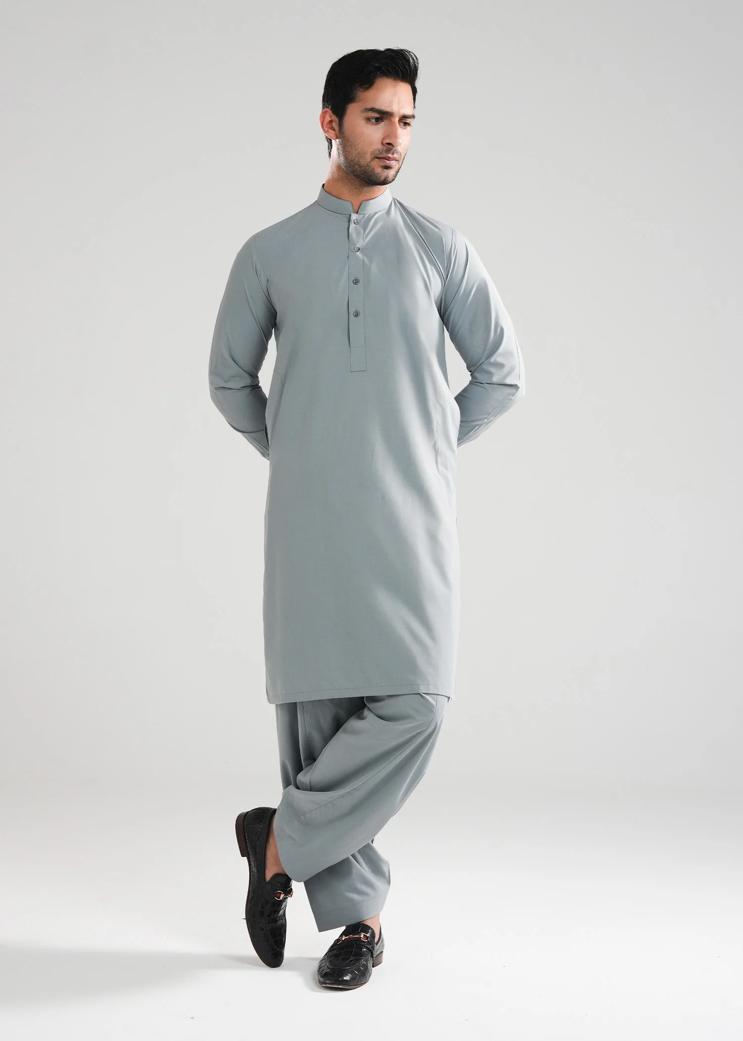 Cadet Grey Melange Kunhaar Summer Wash & Wear Shalwar Kameez