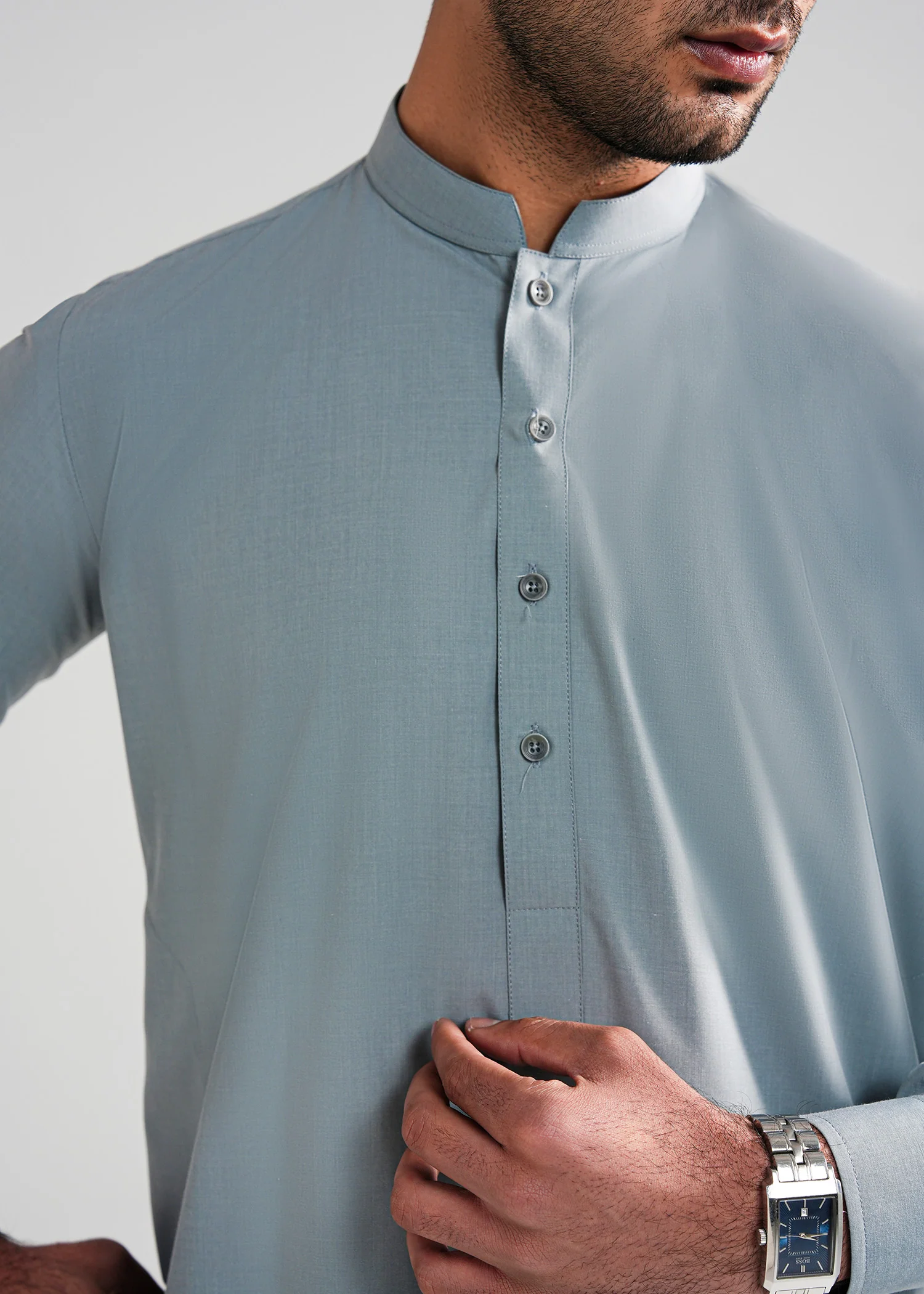 Cadet Grey Melange Kunhaar Summer Wash & Wear Shalwar Kameez - Image 2