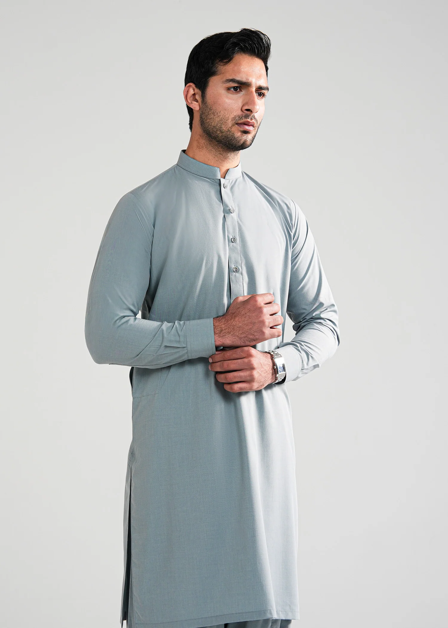 Cadet Grey Melange Kunhaar Summer Wash & Wear Shalwar Kameez - Image 3