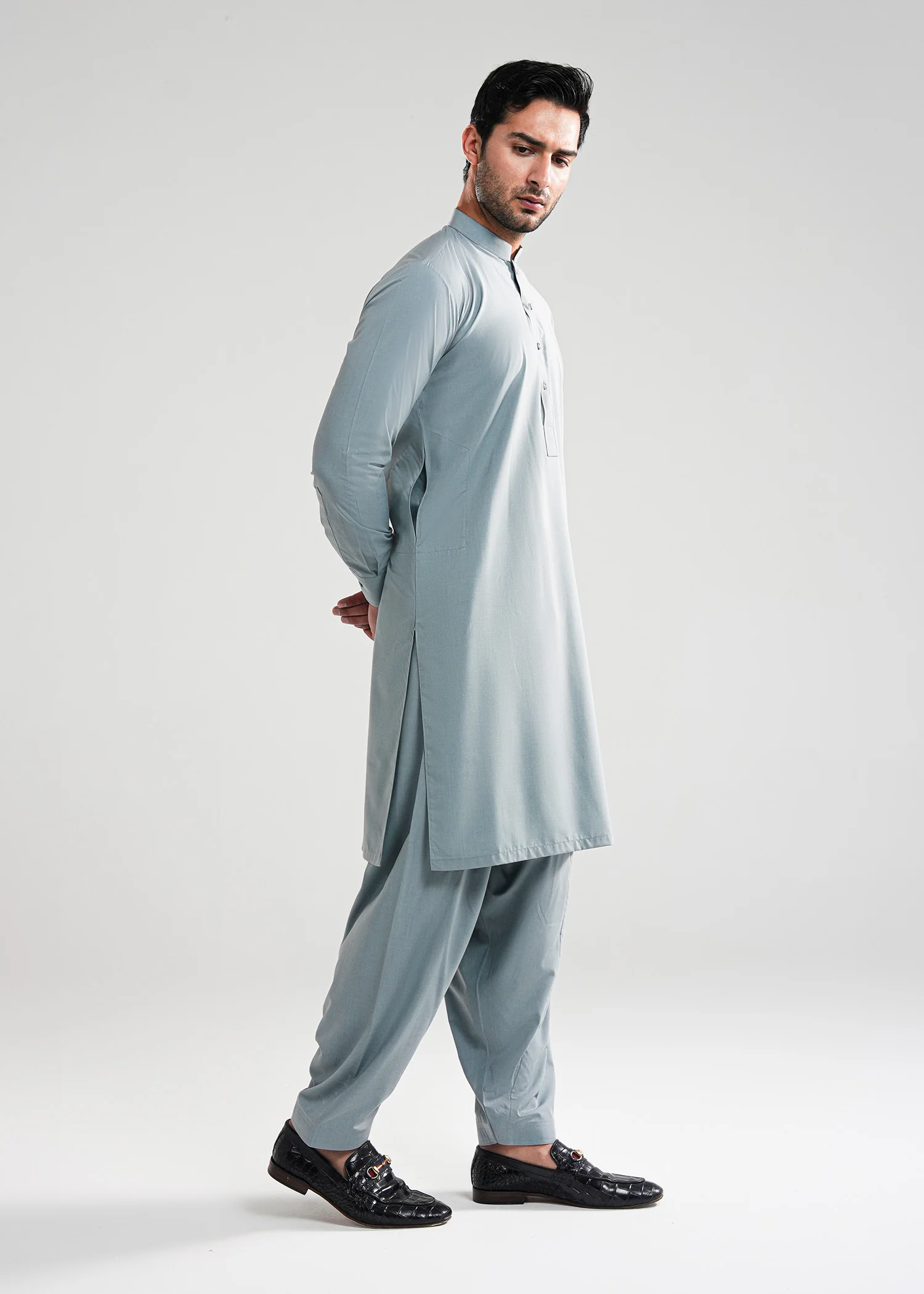 Cadet Grey Melange Kunhaar Summer Wash & Wear Shalwar Kameez - Image 5
