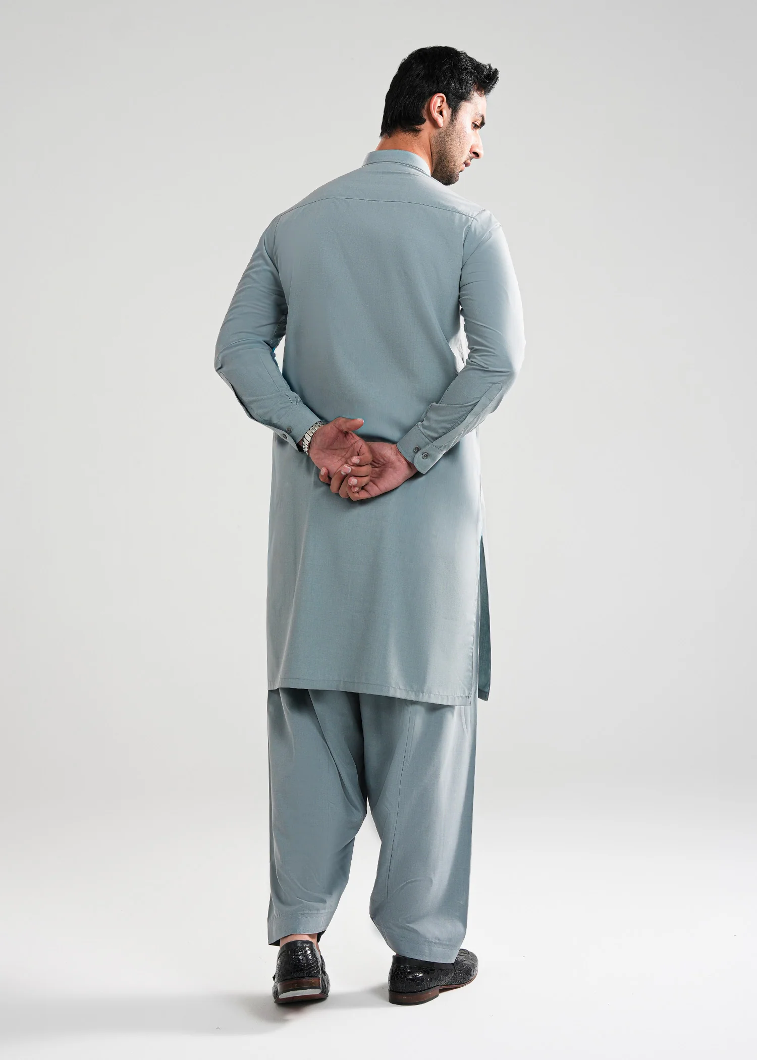Cadet Grey Melange Kunhaar Summer Wash & Wear Shalwar Kameez - Image 6