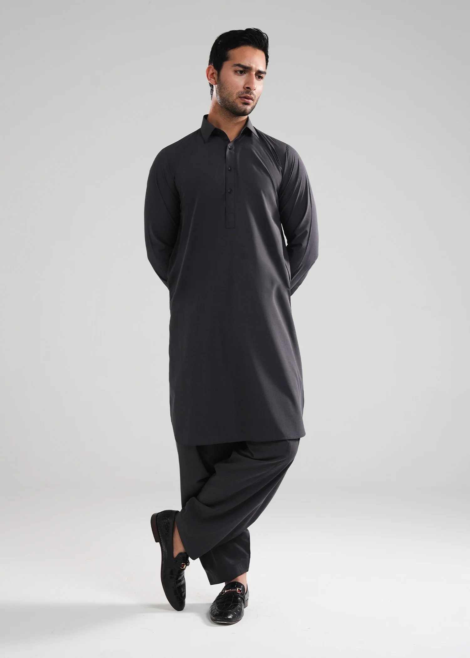 Charcoal Grey Melange Kunhaar Summer Wash & Wear Shalwar Kameez
