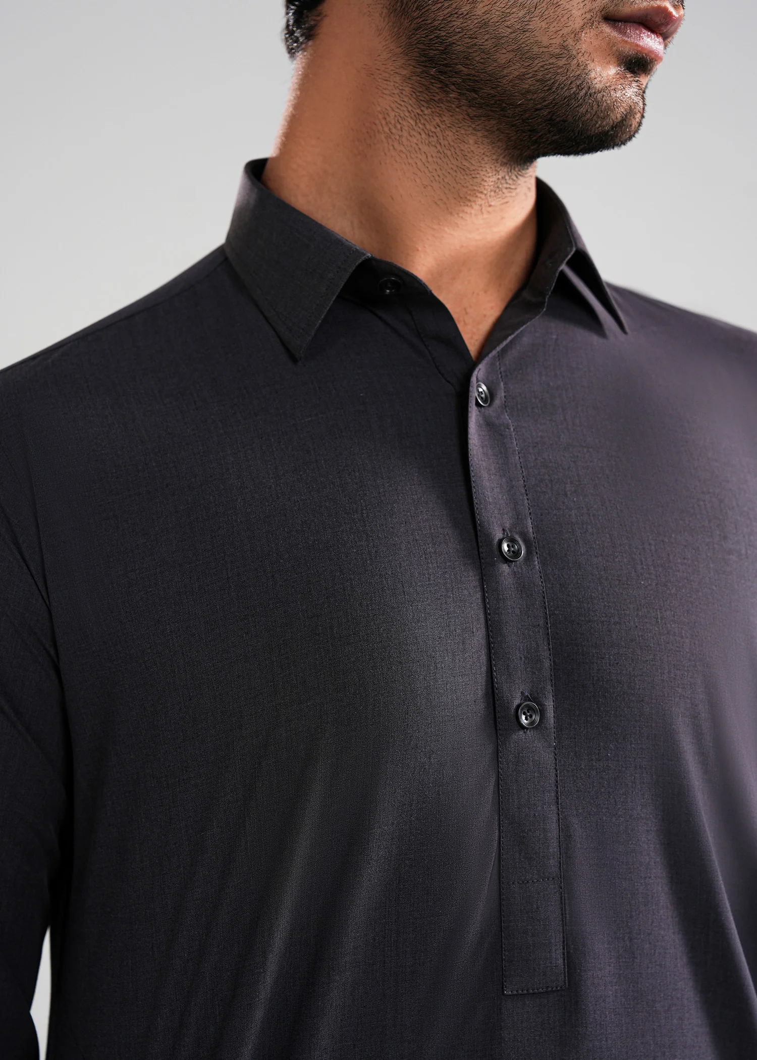 Charcoal Grey Melange Kunhaar Summer Wash & Wear Shalwar Kameez - Image 3
