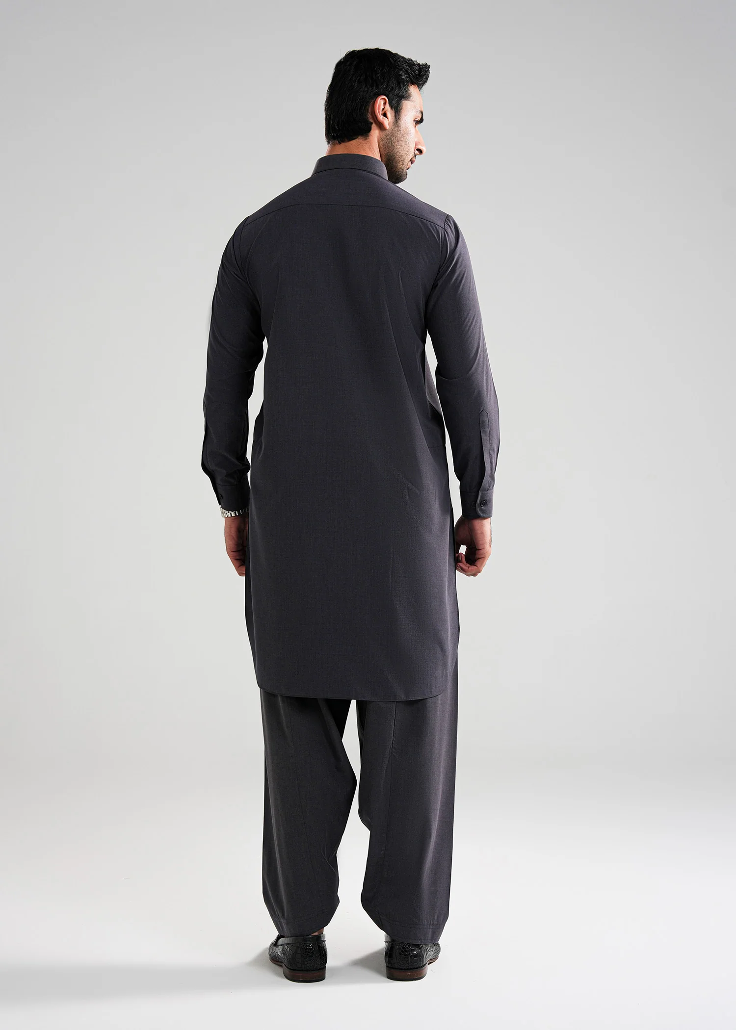 Charcoal Grey Melange Kunhaar Summer Wash & Wear Shalwar Kameez - Image 5