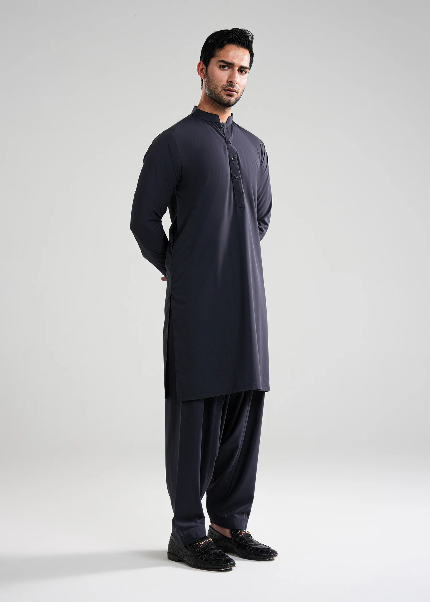 Dark Slate Kunhaar Summer Wash & Wear Shalwar Kameez - Image 4