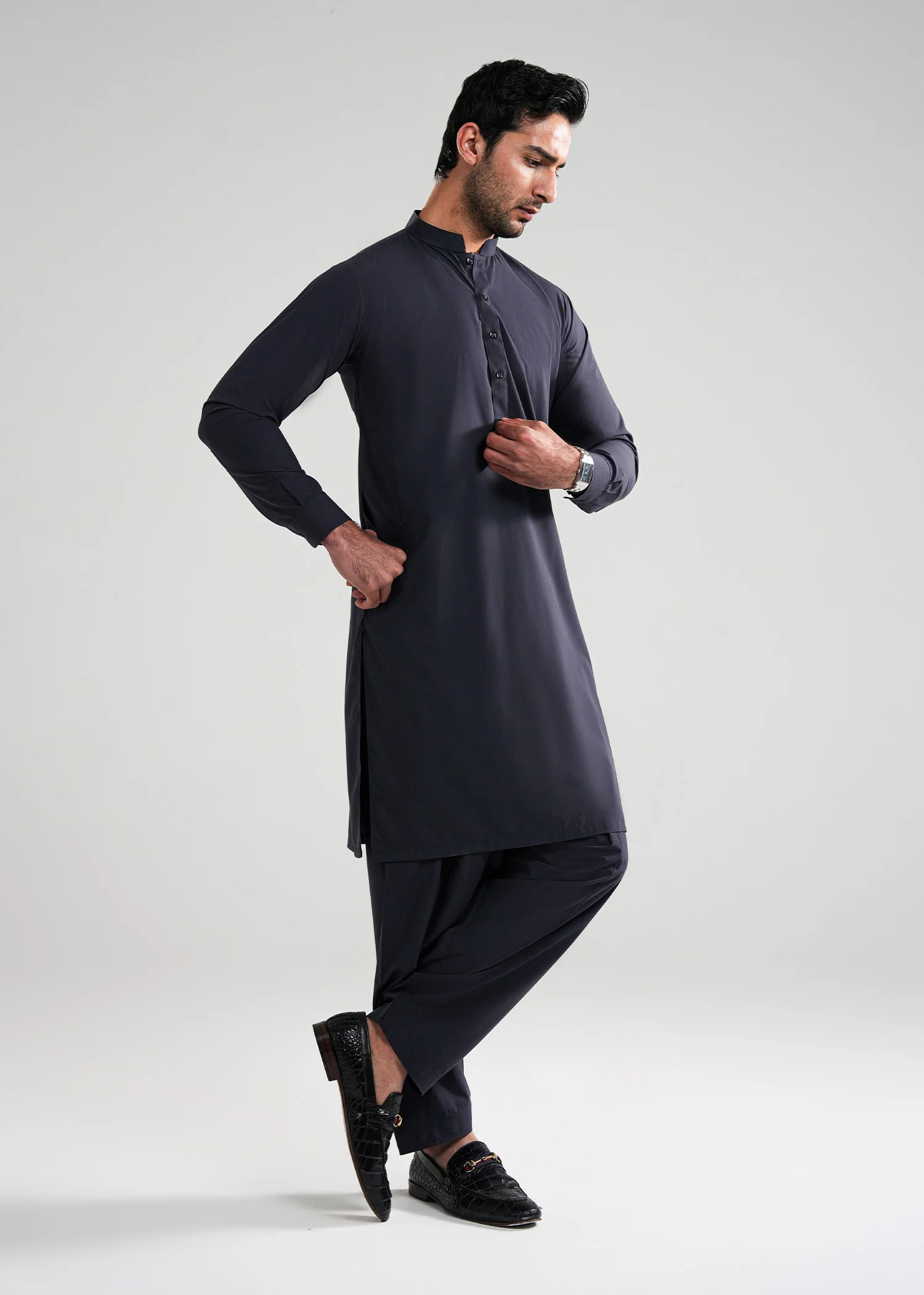 Dark Slate Kunhaar Summer Wash & Wear Shalwar Kameez - Image 5