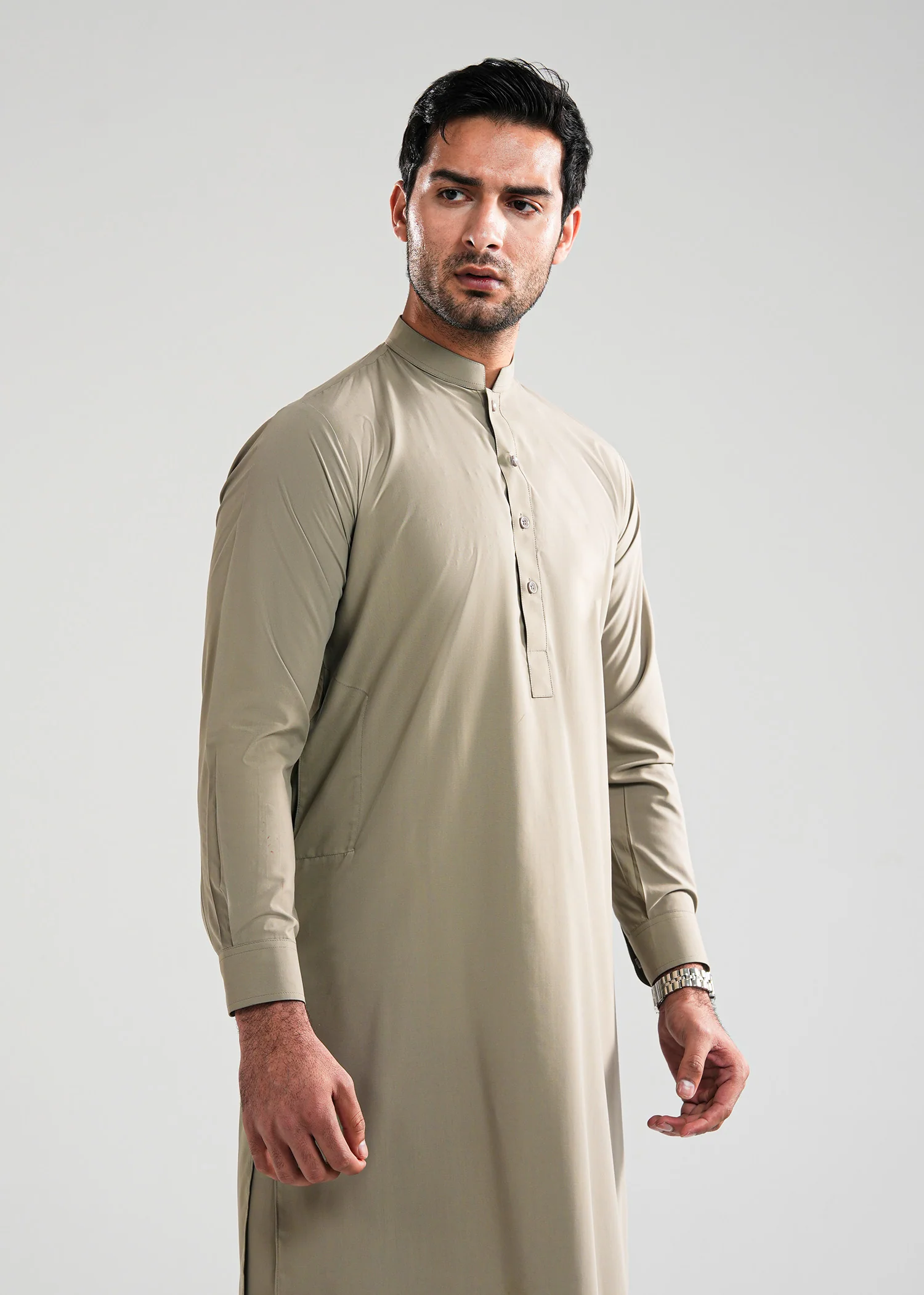 Ecro Brown Kunhaar Summer Wash & Wear Shalwar Kameez - Image 3