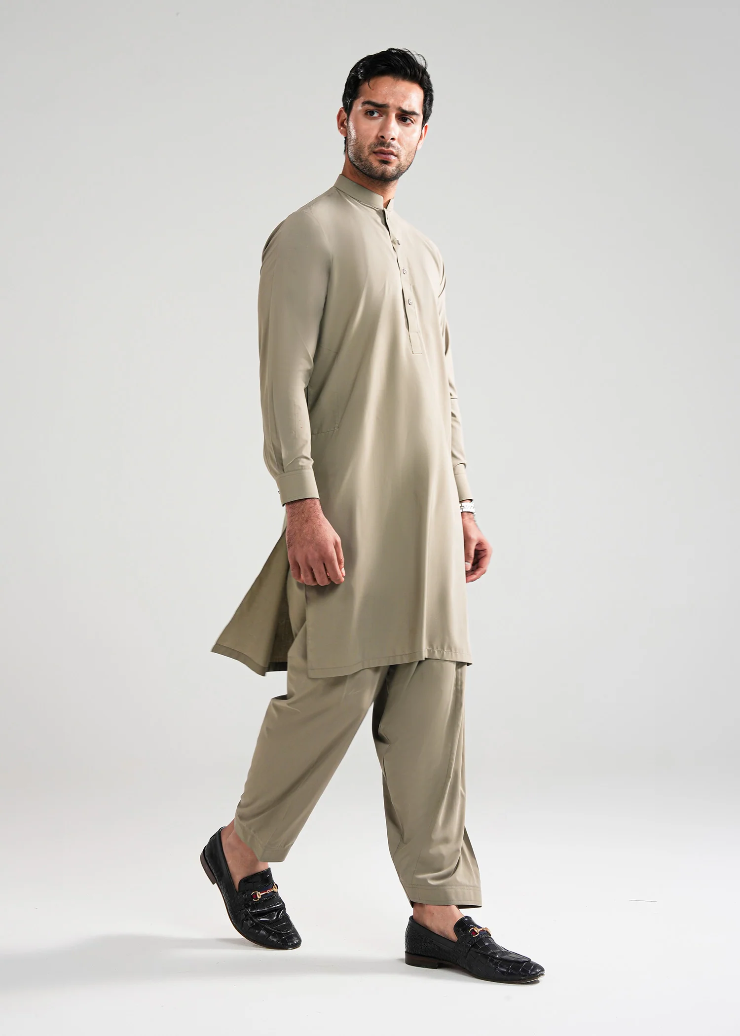 Ecro Brown Kunhaar Summer Wash & Wear Shalwar Kameez - Image 4